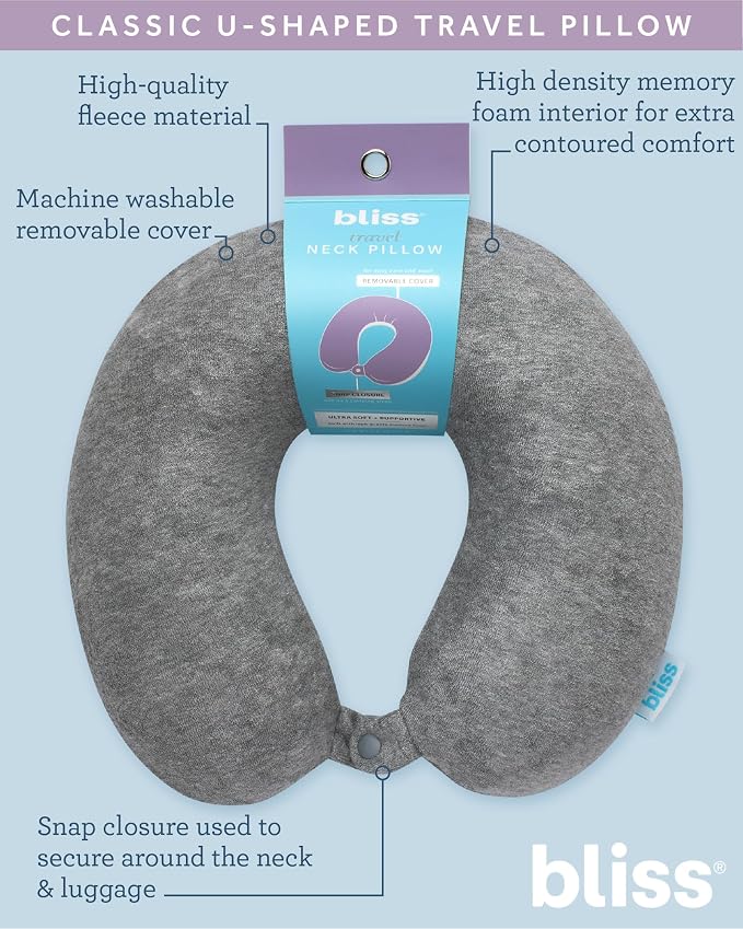 Bliss Neck Pillow Lightweight U-Shaped High Density Memory Foam | Structured Support for Rest on Flights, Car Rides or at the Office, Snap Closure Clips to Your Bag for Easy Carrying - Image 4
