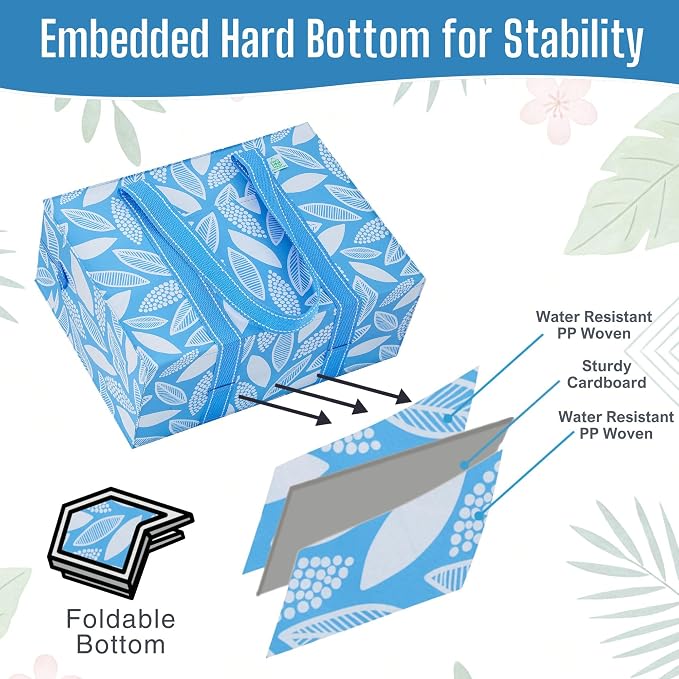 VENO 4 Pack Utility Tote Reusable Grocery Bags with Zipper & Hard Bottom | Heavy Duty Foldable Water-Resistant Shopping Bags for Summer Beach, Pool, Picnic & Travel Carry-on (Spring Breeze, 4 Pack) - Image 4