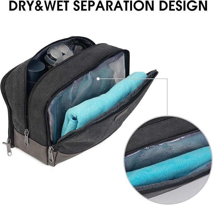 WANDF Travel Toiletry Bag for Men, Canvas Shaving Dopp Kit | Wet Separation, Water-Resistant Fabric, Travel Bag for Toiletries, Shaving Accessories, Weekend Trips - Image 3