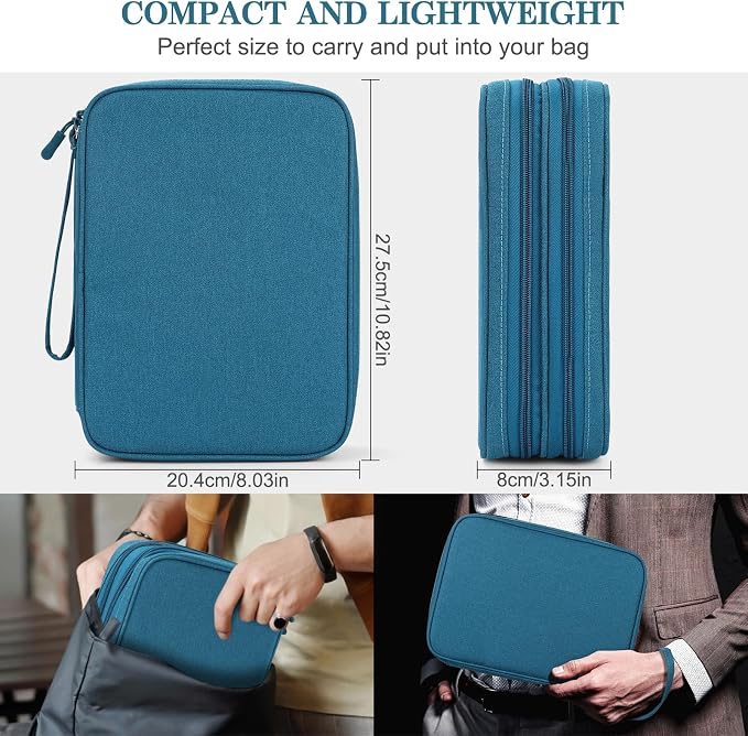 FYY Electronic Organizer, Travel Tech Pouch Bag, Extra Large, Dark Green | Wrist Strap, Waterproof, Double Layers Electronics Travel Case for iPad, Cord, Laptop Charger, Daily and Business Trips Use - Image 2