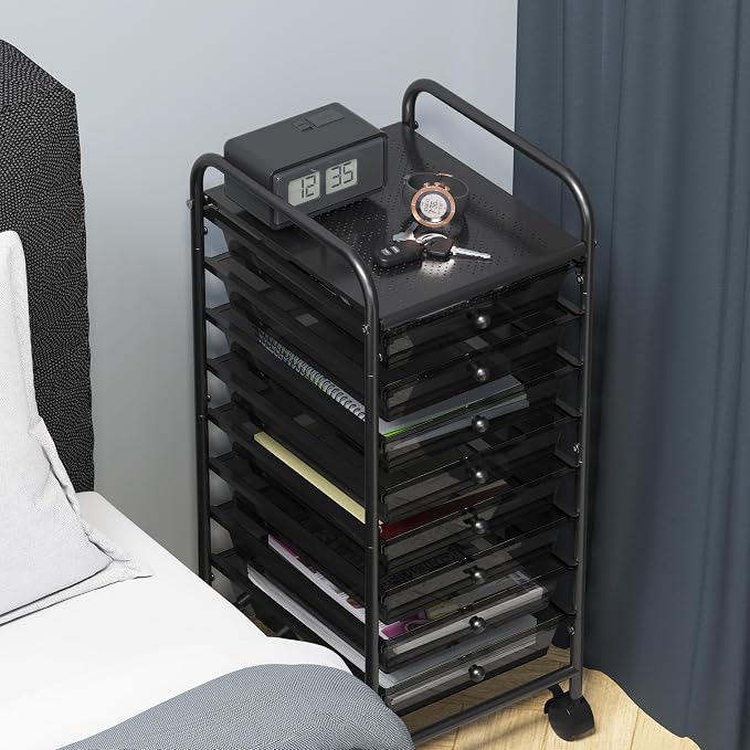 Simple Houseware 8 Drawers Rolling Utility Cart Art Craft Storage, Black | 1-Column, 30.25" Height, Lockable Wheels, for School, Office, Art Craft, and Paper Storage - Image 6