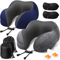 ExploreBliss Travel Pillow, Neck Pillow Airplane, Grey & Blue | Travel Pillows for Airplanes, Neck Pillow Airplane, Memory Foam Neck Pillow Set with Eye Mask, Earplugs by ExploreBliss