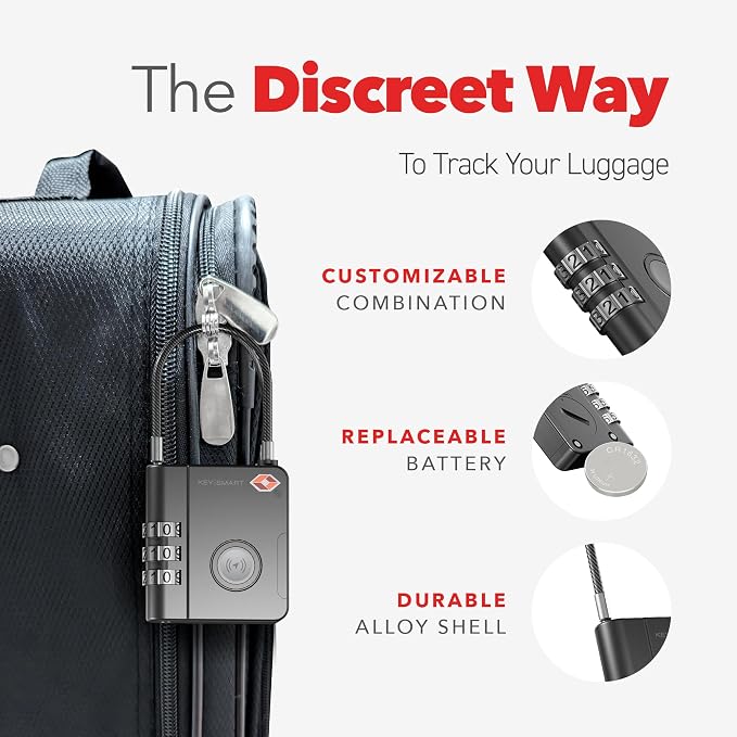 KeySmart SmartLock Tracking Luggage Locks, TSA Locks for Luggage, GPS Tracker, Combination Lock Compatible with Apple Find My App, Best Travel Essentials, Replaceable Non-Rechargeable Battery (3 Pack) - Image 3