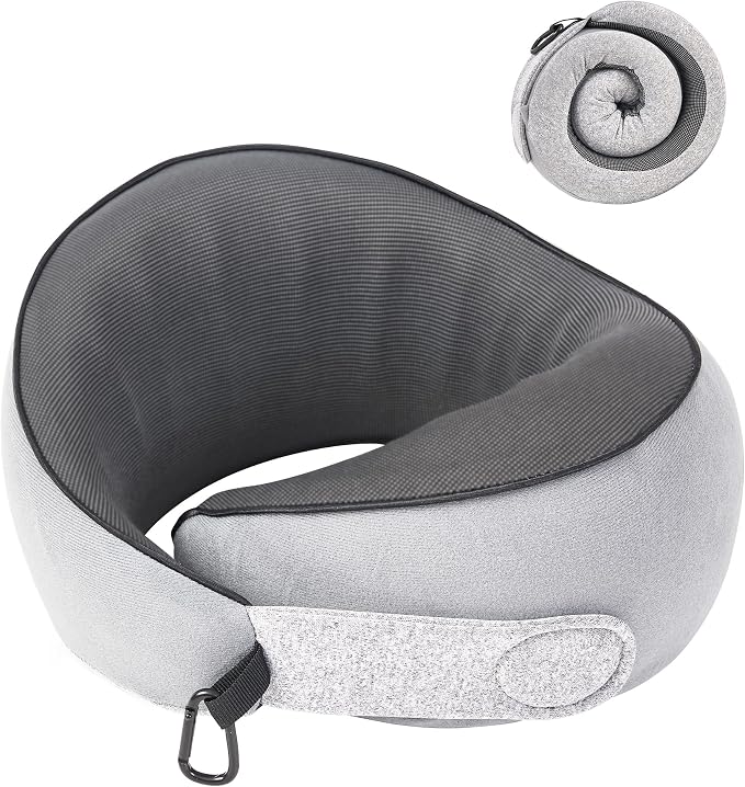 Travel Neck Pillow Airplane Neck Support Ergonomic Design for Traveling | 100% Pure Memory Foam Suitable for Airplanes,Offices and Cars, Grey,Small, C-Shape by KPNEOL
