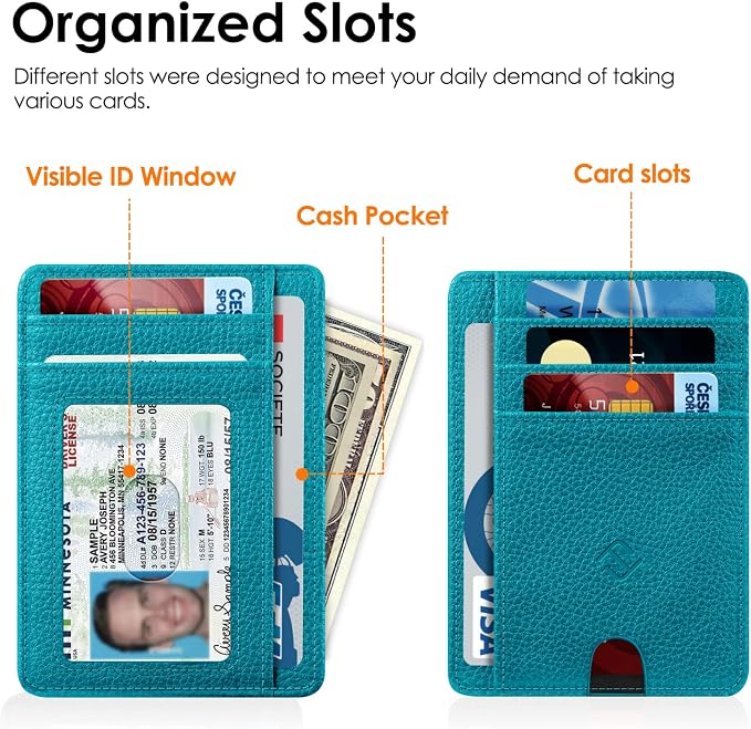 FINTIE Slim Front Pocket Wallet, RFID Blocking Credit Card Holder | Minimalist Card Cases with ID Window for Men Women, Legacy Teal - Image 2