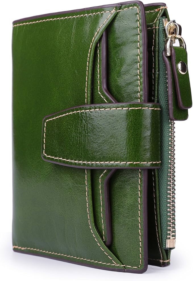 Women's RFID Blocking Leather Small Compact Bi-fold Zipper Pocket Wallet Card Case Purse with id Window - Image 6
