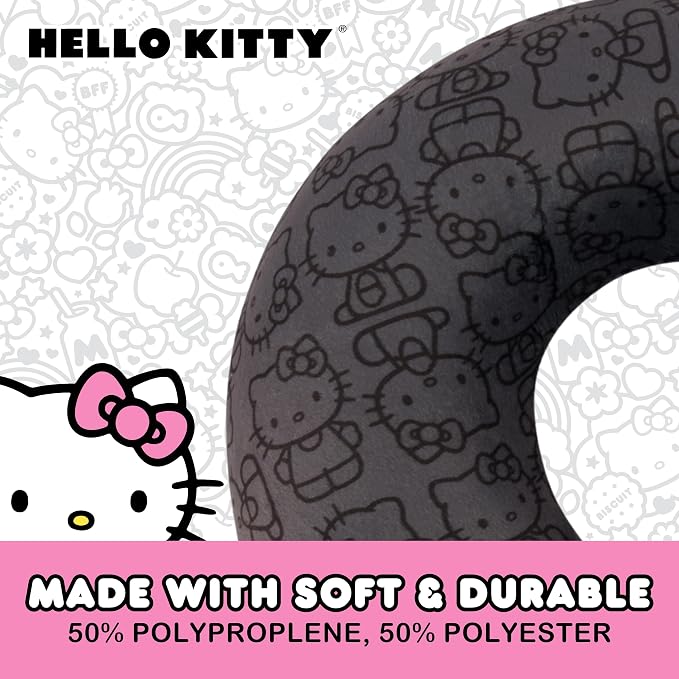 FUL Hello Kitty Neck Pillow, Black | All Over Print Memory Foam Travel Accessories for Airplane, Car and Office, Comfortable and Breathable - Image 6