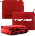 Zero Grid Lightweight Airplane & Travel Blanket with Foot Pockets, Red | Compact Wearable Blanket with Neck Snaps, Zips & Converts to Soft Pillow for Ultimate Comfort by ZeroGrid