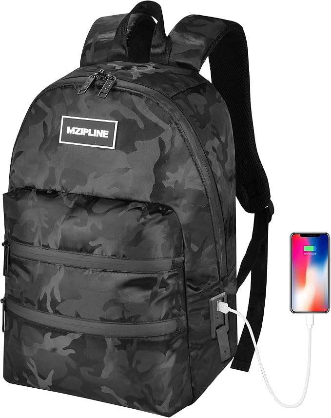 Mini Backpack Bag-Smell Proof-USB Charging Port Daypack Travel bags With Carbon Lining for Men & Women Travel (Camouflage Black) by smellproofstoragesolution