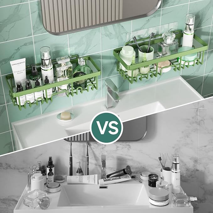 Veken Rustproof & Waterproof Shower Caddy 6-Pack, No Drilling Adhesive Shelves Rack with Soap Holder, Large Capacity Bathroom Organizers and Storage, Wall-Mounted Kitchen & Home Decor, Green - Image 5