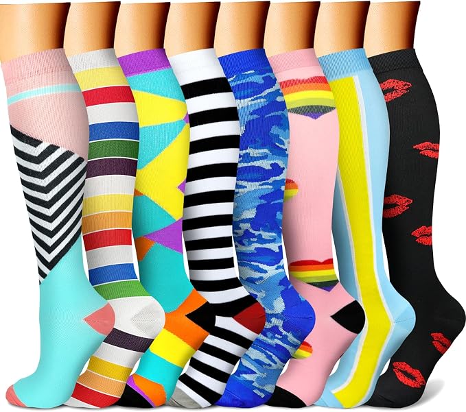 CHARMKING Compression Socks for Women & Men Circulation (8 Pairs) 15-20 mmHg Best Calf Socks Support for Athletic Cycling by CHARMKING