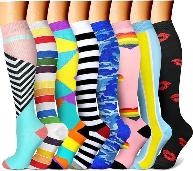 CHARMKING Compression Socks for Women & Men Circulation (8 Pairs) 15-20 mmHg Best Calf Socks Support for Athletic Cycling by CHARMKING