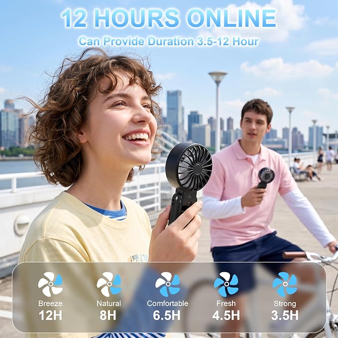 Handheld Portable Fan Ice Cooling 3-in-1 Hand, Desk & Neck Fan | 5-Speed, Independent Switch, Digital Display, Up to 12H Runtime, Foldable Personal Fan for Travel/Concerts/Sport Events/Gifts - Image 5