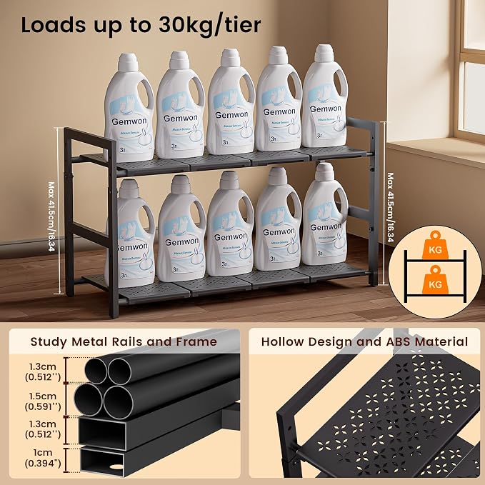 Under Sink Organizer and Storage 16.5"-30.7" Expandable Length, Adjustable Height Max 16.7" Under Sink Shelf 2 Tier with Removable ABS Panels Metal Frame for Bathroom Kitchen Pantry Cabitnet Pot Pan - Image 6