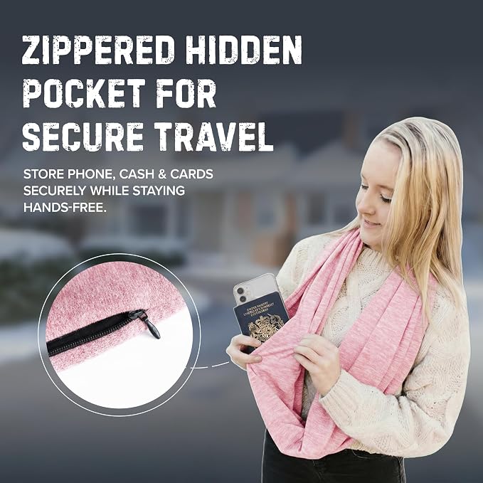 Zero Grid Infinity Travel Scarf Loop with Hidden Zipper Pockets for Passport, Phone, Cash, Cards - Image 2