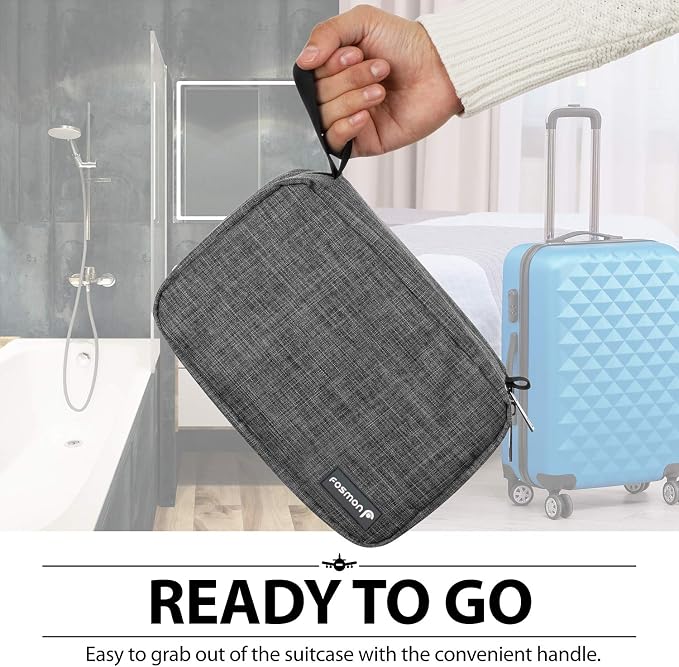 Fosmon Hanging Travel Toiletry Bag, Compact Travel Organizer | Water-resistant nylon, multiple pockets for toiletries/makeup, lightweight, ideal for men/women, shower and travel use. - Image 5