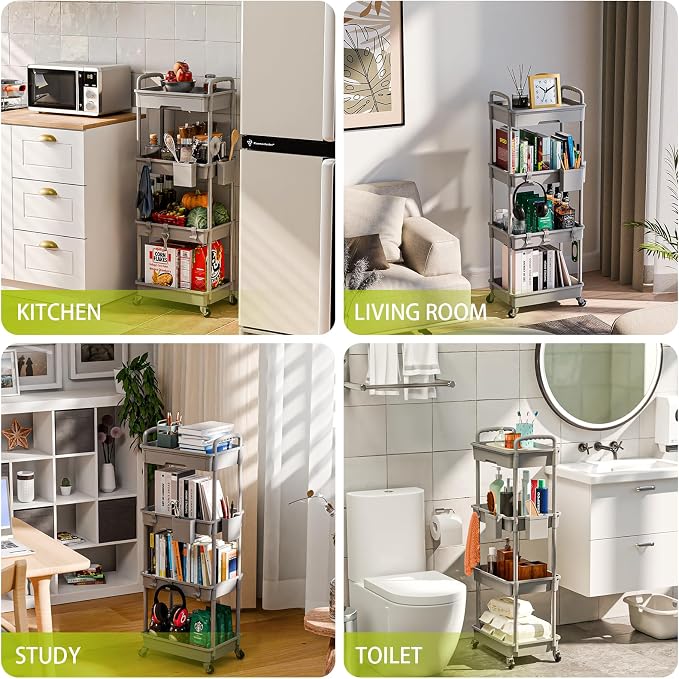 Sorgion 4 Tier Rolling Cart Organizer,Art Craft Diaper Bedside Snack Laundry Room Bathroom Organizer Narrow Thin Slim Rolling Trolley Utility Cart with Wheels for Kitchen,Office(Grey) - Image 6