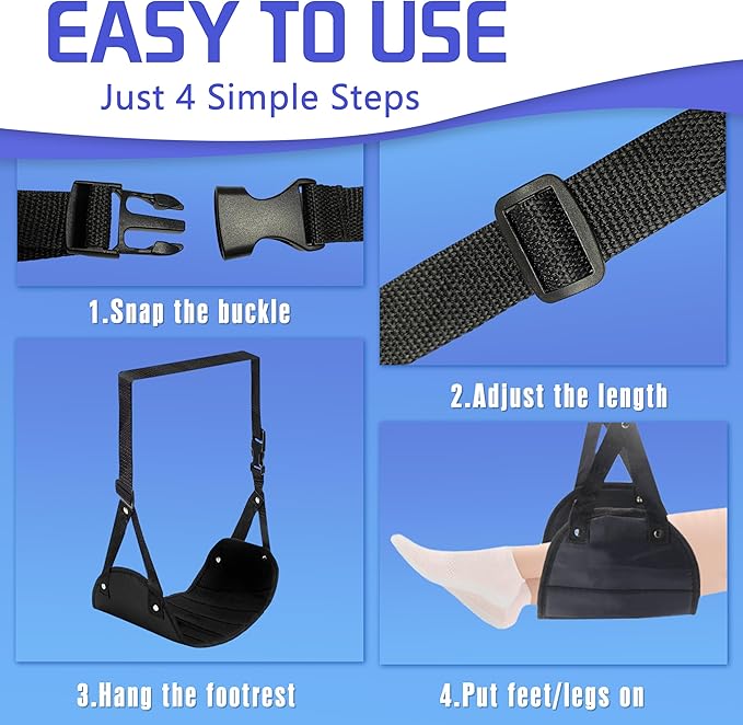 2-Pack Airplane Foot Hammock for Plane Travel - Travel Essentials Length Adjustable Airplane Foot Rest Under Desk -Long Flight Must Haves - Image 6