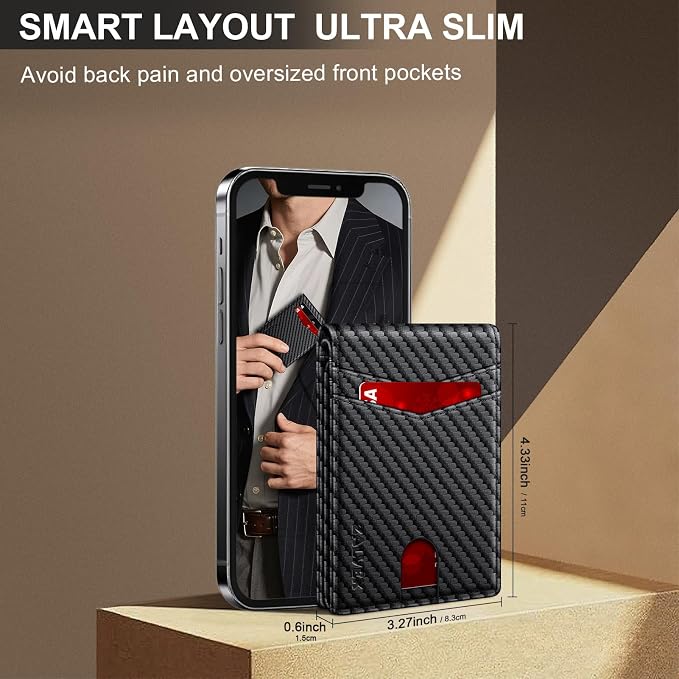 ZALVEX Wallet for Men Slim RFID Blocking Leather Credit Card Holder Wallet | 14 Cards Bifold Minimalist Thin Wallet with 2 ID Windows & Cash Slot Front Pockt Carteras Para Hombres Birthday Gifts for Men - Image 4