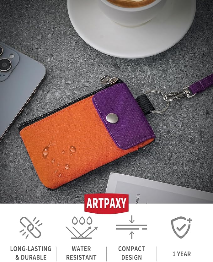 Artpaxy Minimalist Wallet For Mens Womens, Keychain RFID Blocking Zipper Small Wallet with ID Window 2 Lanyards,Water Resistant Travel Cash Card Coin Case Boys Girls - Image 2