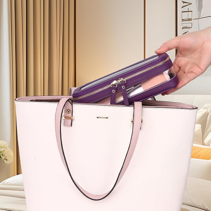 Pinkmik Makeup Brush Case, D.Purple | Clear Travel Cosmetic & Toiletry Bag, With Zipper, Small Purse Organizer, Car Essential for Women - Image 4