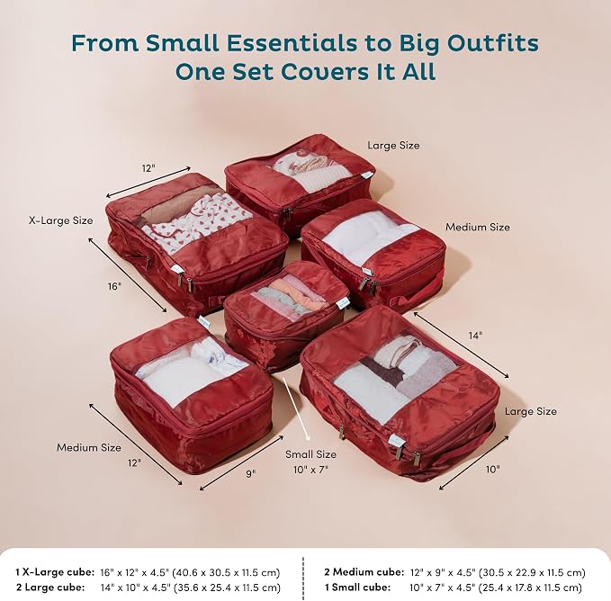 6-Pack Large Compression Packing Cubes for Travel - Lightweight Compression Packing Cube Set, Water-Resistant Luggage Organizer Bags & Suitcase Organizers, Travel Cubes for Carry-On, Checked Luggage - Image 4
