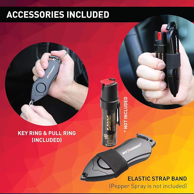 Stinger USA 140dB Siren Personal Safety Alarm Keychain Emergency Tool Black | Panic Alarm Siren, Seatbelt Cutter, Car Window Breaker, Safety Device for Women Kid(Black) - Image 7