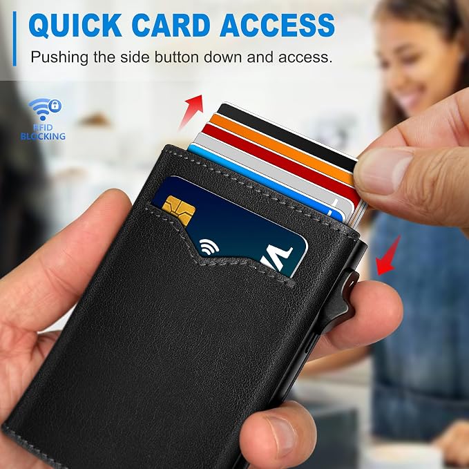 Wallet for Men,with Cash Pocket 2 ID Window 9-13 Cards,Metal Case Smart Slim Pop Up Credit Card Holder Flip with Magnetic Closure RFID Blocking Trifold wallet with Gift Box - Image 5