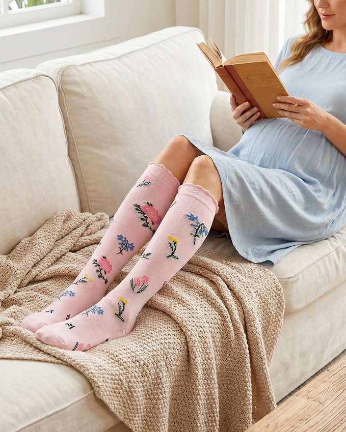 Jeasona Bamboo Viscose Compression Socks for Women 15-20 mmHg 3 Pack Cute Socks for Travel Nurses Pregnancy Daily Wear - Image 3
