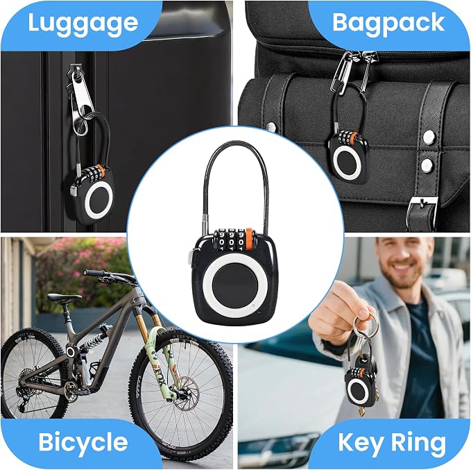 3-Digit Combination Holder Lock Compatible with Apple AirTag, Steel Cable – Alloy Body Ultra Durable Secure Anti-Theft for Luggage, Backpack, Bags, Suitcase, Gym Locker, Travel Safe (Black) - Image 7