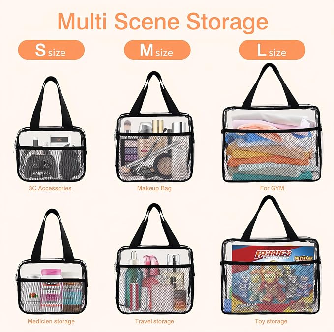 XEWEA 3PCS Clear Travel Toiletry Bags with Handles & Pocketfor Men Women | TSA Approved Transparent Makeup Bag, Waterproof PVC Organizer with Zipper for Toiletries Airline Essentials - Image 7