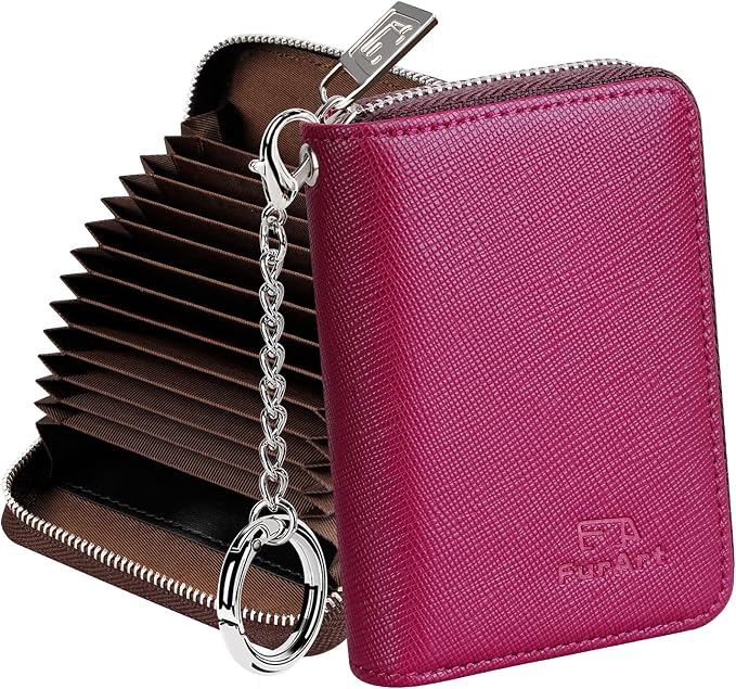 FurArt Zipper Wallet Women RFID Credit Card Holder keychain Wallet | ID Window RFID Blocking Compact Small business 15/16 slots by FurArt