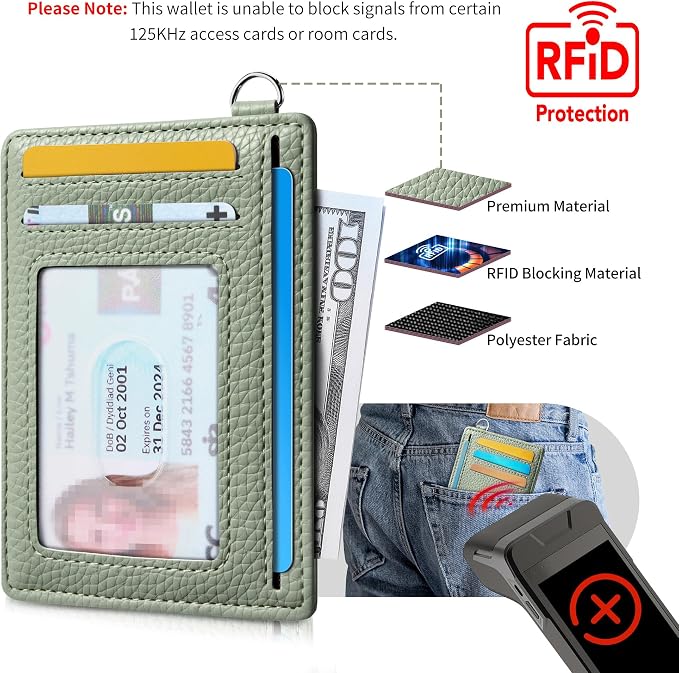 Mayski Slim Wallet, Credit Card Holder for Women, Minimalist Front Pocket RFID Blocking Card Cases, Small Wallet Women Men(Litchi Green) - Image 5