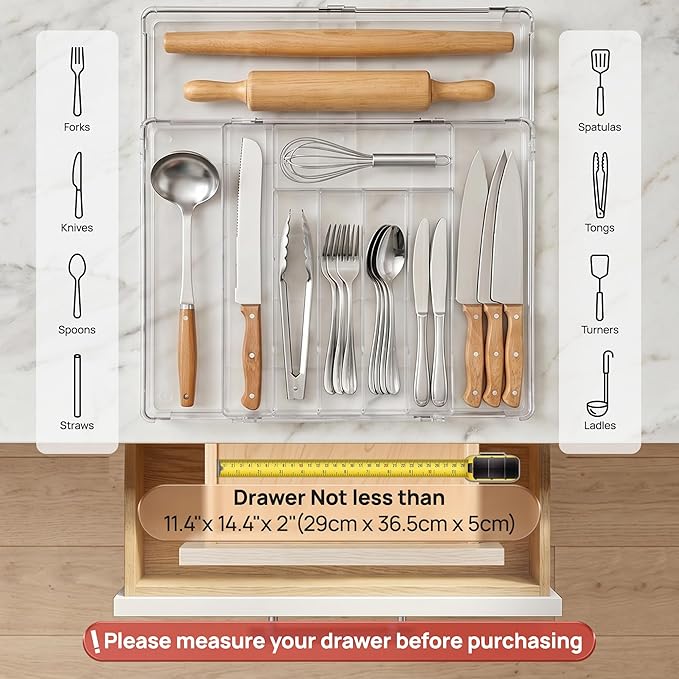 Vtopmart Expandable Silverware Organizer, Kitchen Drawer Tray, 6-9 Slots | Adjustable Flatware Organizer Expands to Fit Drawers, Organize Spoons, Forks, Knives and Kitchen Utensils with Easy Access - Image 6