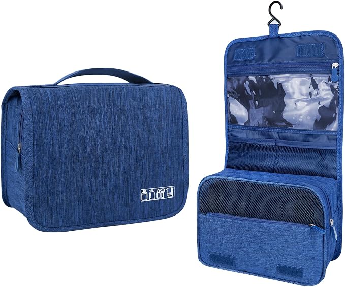 Lcsmaokin Large Capacity Toiletry Bag Travel Bag with Hanging Hook for Men and Women Waterproof Travel Cosmetic Bag Bathroom Storage Bag for Brushes Set, Full-Sized Shampoo, Toiletries, (Navy Blue) by Lcsmaokin
