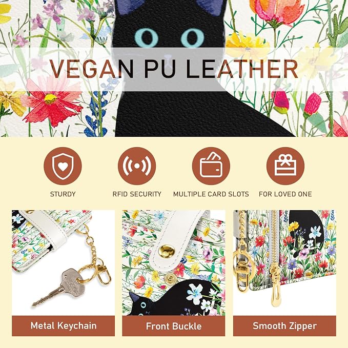 Jogjam Cute Black Cat Rfid Women Wallet, Small Slim Credit Card Holder | PU Leather Bifold Cash Zipper Coin Pocket ID Window, for Female Ladies Teen Girls Girly Gifts - Image 6