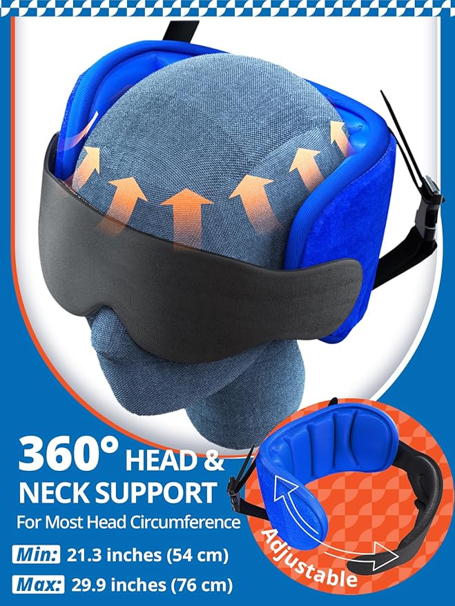 SARISUN Travel Pillows for Airplanes, 360° Stable Support for Sleep, 2pcs | Airplane Head Strap with Seat Strap, Sleep Eye Mask, Long Flight Essentials, Travel Sleeping Support, Stop Bobblehead, Black - Image 5