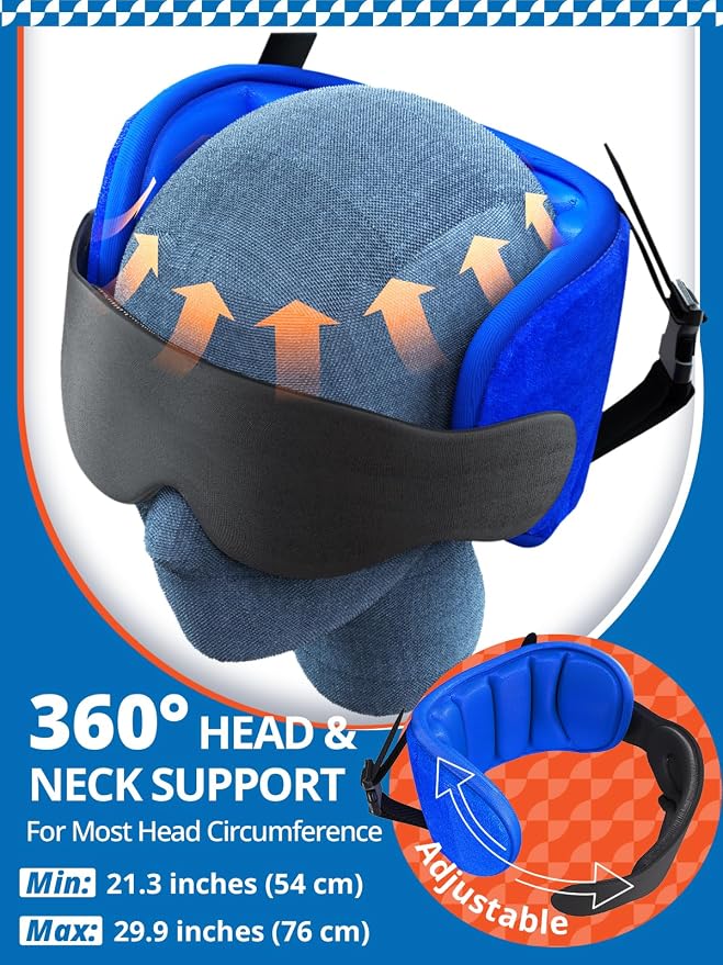 SARISUN Travel Pillow with Chin Strap, Stable Head Support for Long Flight | Extra Chin Support, Secures to Seat Headrest, Airplane Sleep Without Head Bobbing, 360° Support Plane Pillow, Mottled Blue - Image 4
