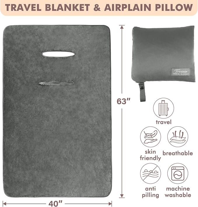 Tirrinia Travel Blanket Airplane Office Poncho 4 in 1 Premium Cozy Fleece Portable Poncho Blankets with Built-in Bag, Pocket - Image 7