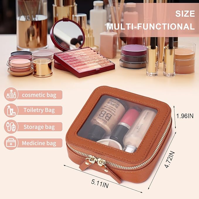 Pinkmik Small Clear Mini Makeup Bag, Brown, MINI-1 | Cosmetic Case & Toiletry Bag, Zipper Closure, Purse Organizer, Car Essentials - Image 3