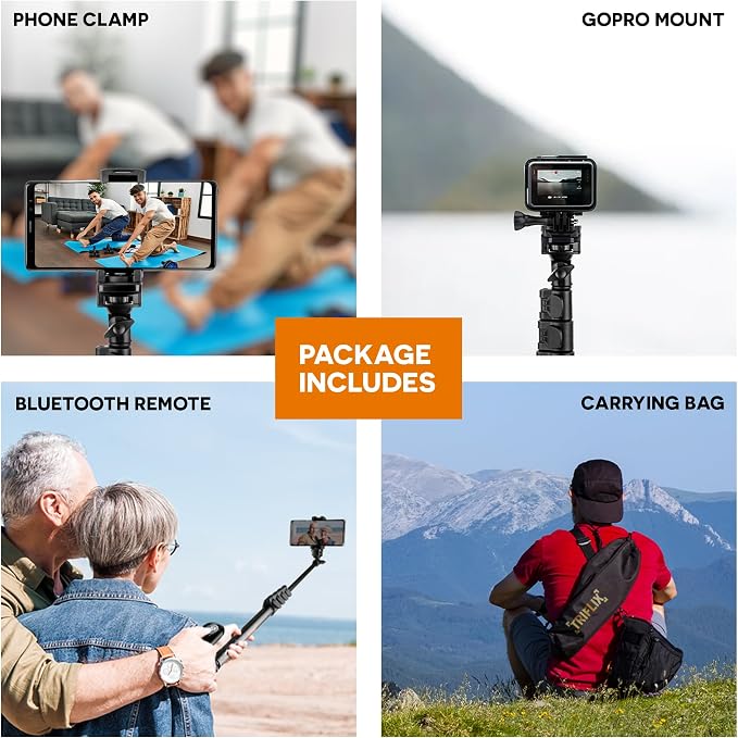 68" Phone Tripod Stand & Selfie Stick for iPhone/Samsung Extendable Travel Cell Phone Tripod with Wireless Remote & 360° Tripod for iPhone for Video Recording, Vlogging & Camera & Bag | TRIFLIX - Image 2