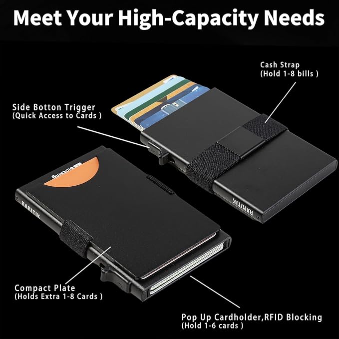 Slim Card Holder Wallet for Men, Minimalist RFID Blocking Pop Up Wallet, Smart Metal Business Card Case Holds 12 Cards, Money Clip, Front Pocket Wallet, Gifts for Men - Image 7