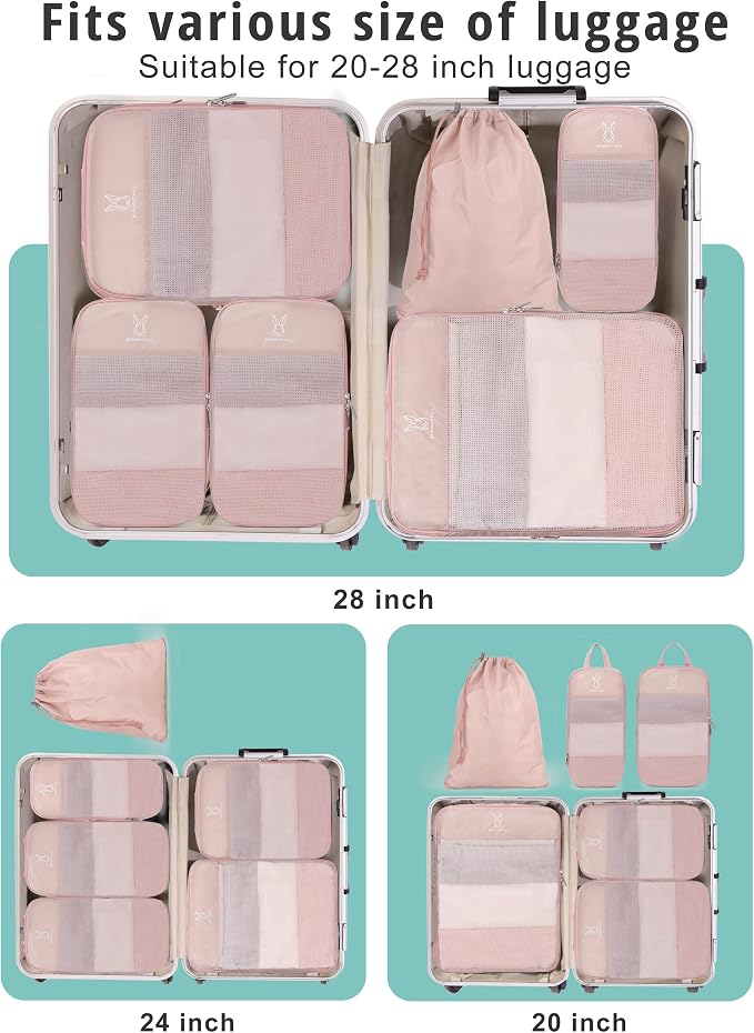 6/8 Set Space Saving Compression Packing Cubes Lightweight Packing Cube | Expandable Space-Saving Compression Cubes 6 Set Lightweight Travel Luggage Packing Cubes Organizer Essentials Smooth Zippers - Image 7
