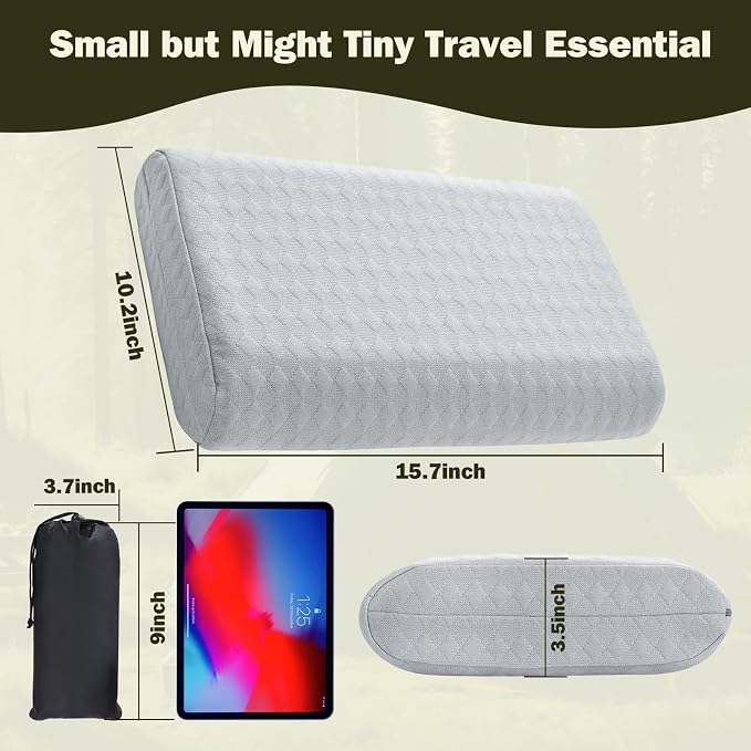 Vekkia Camping Pillow, Memory Foam Travel Pillow with Washable Cover,Gray-S | Ergonomic Supportive Pillow for Sleeping Ideal for Adults Kids Travel, Hiking, Airplane and Car-S, Compressible Pillow - Image 6