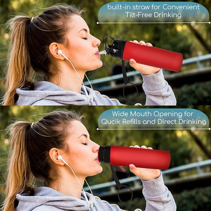 Collapsible Water Bottles 15oz, Odorless BPA-Free Silicone, Leak-Proof Foldable Reusable Bottle - Perfect for Cruise Travel Sports Gym Hiking Camping Cycling - Red - Image 7