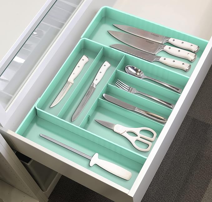 Simple Houseware Expandable Kitchen Drawer Flatware Organizer, Turquoise | Expandable & Adjustable Cutlery Drawer Organizer - Large Utensil and Flatware Tray for Kitchen Drawers - Image 5