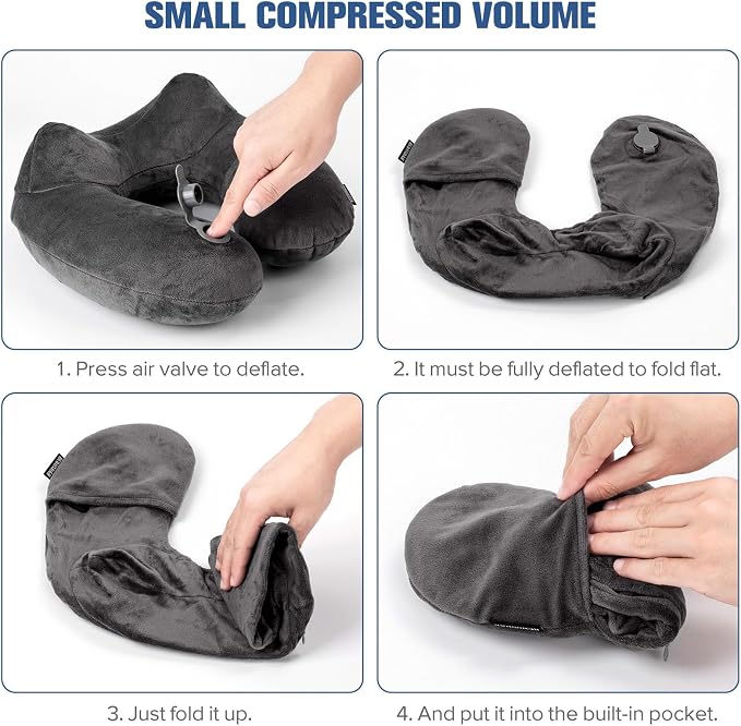 Rewondah Inflatable Travel Pillow for Sleeping Airplane - Inflatable Neck Pillow for Traveling on Plane with Washable Cover, Blow up Neck Travel Pillow for Airplanes, Cars - Portable and Comfortable - Image 6