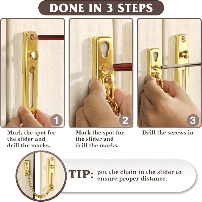 Alise Door Chain Lock Gold,Door Security Chain Lock for Inside Door,1 Pack | Stainless Steel,Door Chain Lock Guard with Spring Anti-Theft Press Button,Door Lock Latch for Front Door - Image 4