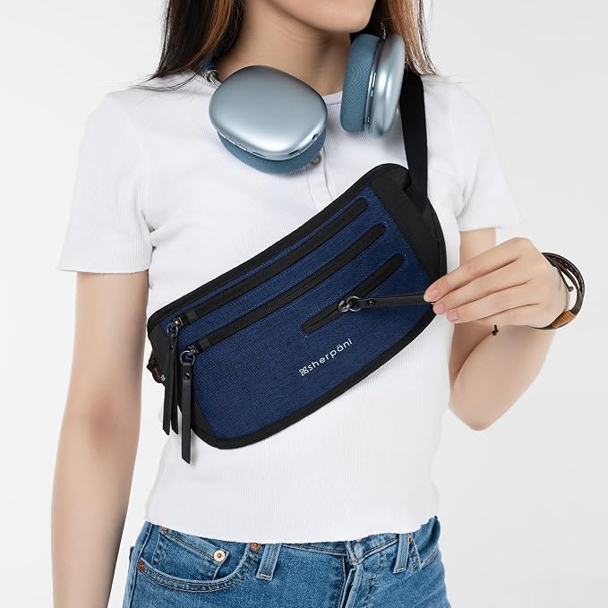 Sherpani Jett, Travel Money Belt, Secure Waist Bag, Slim Passport Holders, Blocking Hidden Wallet Belt Bag, Fanny Pack for Women, Travel Gift, RFID Protection (Indigo Lite) - Image 2