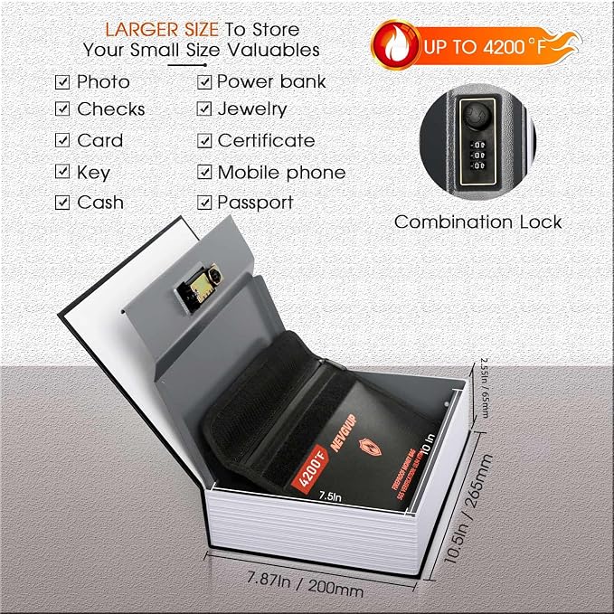 Dictionary Diversion Book Safe with Combination Lock and Fireproof Money Bag - Blue - Image 2